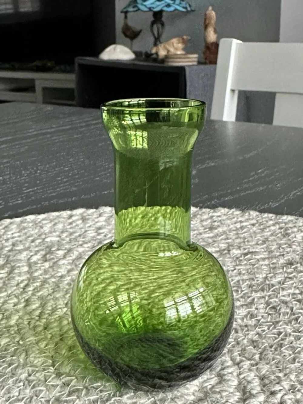 Emerald Green Miniature Blown Glass Bud Vase Onion Bulb Base Pontil Mark 3.75